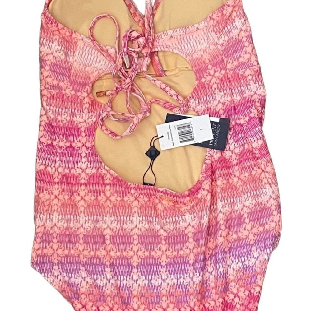 NWT Cabana Life "Napa" Crochet Embroidered Trim One Piece Swimsuit Pink Multi L - Picture 4 of 8